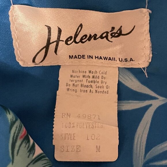 Vintage Helenas Blue & Pink 100% Polyester Hawaiian Floral ButtonUp Shirt Size M - Picture 4 of 4